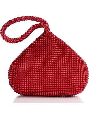 👜Women's Red Beaded Triangle Evening Clutch Wristlet Purses Wedding Bag